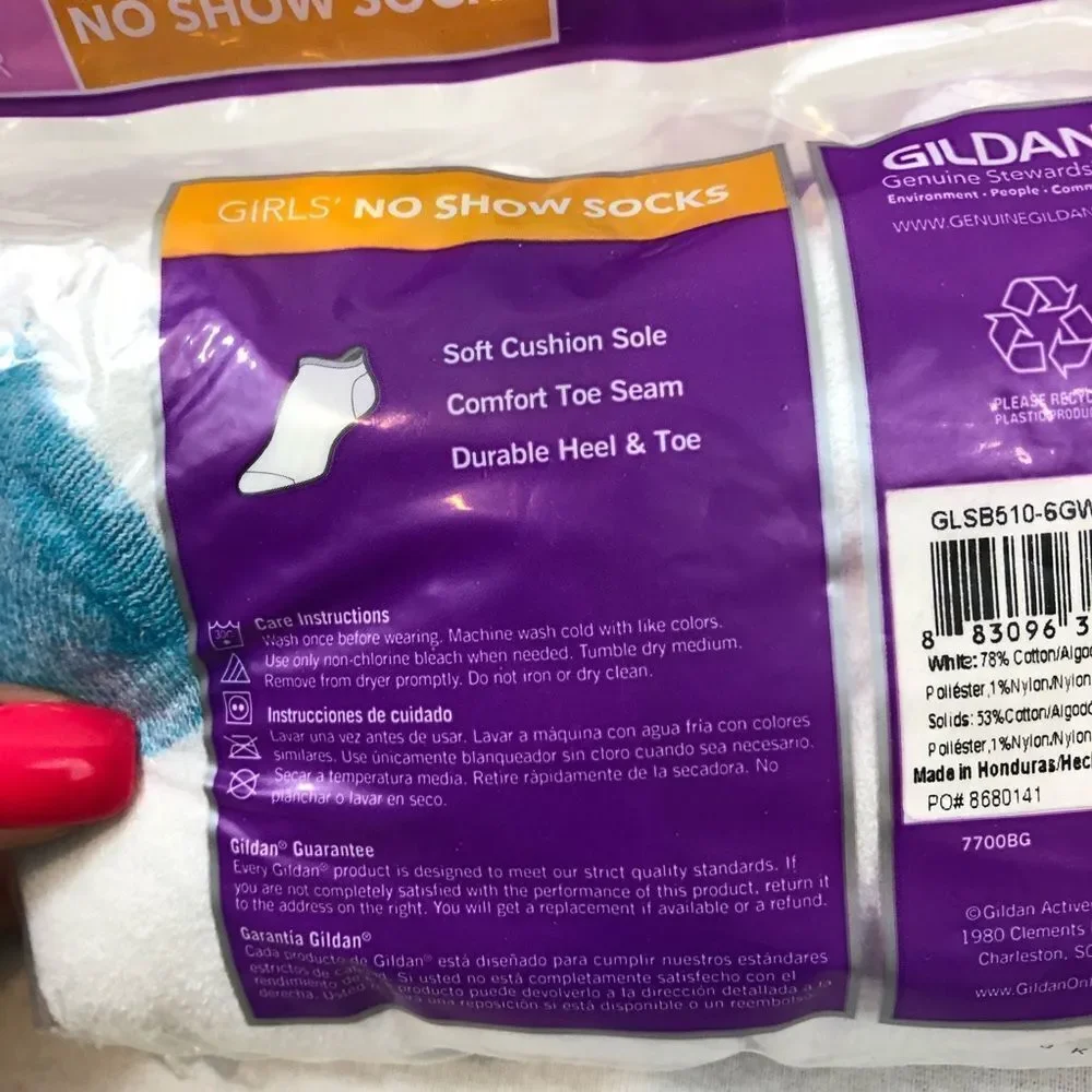 Pack of Brand New Gildan Girls No Show‎ Socks 6Pair